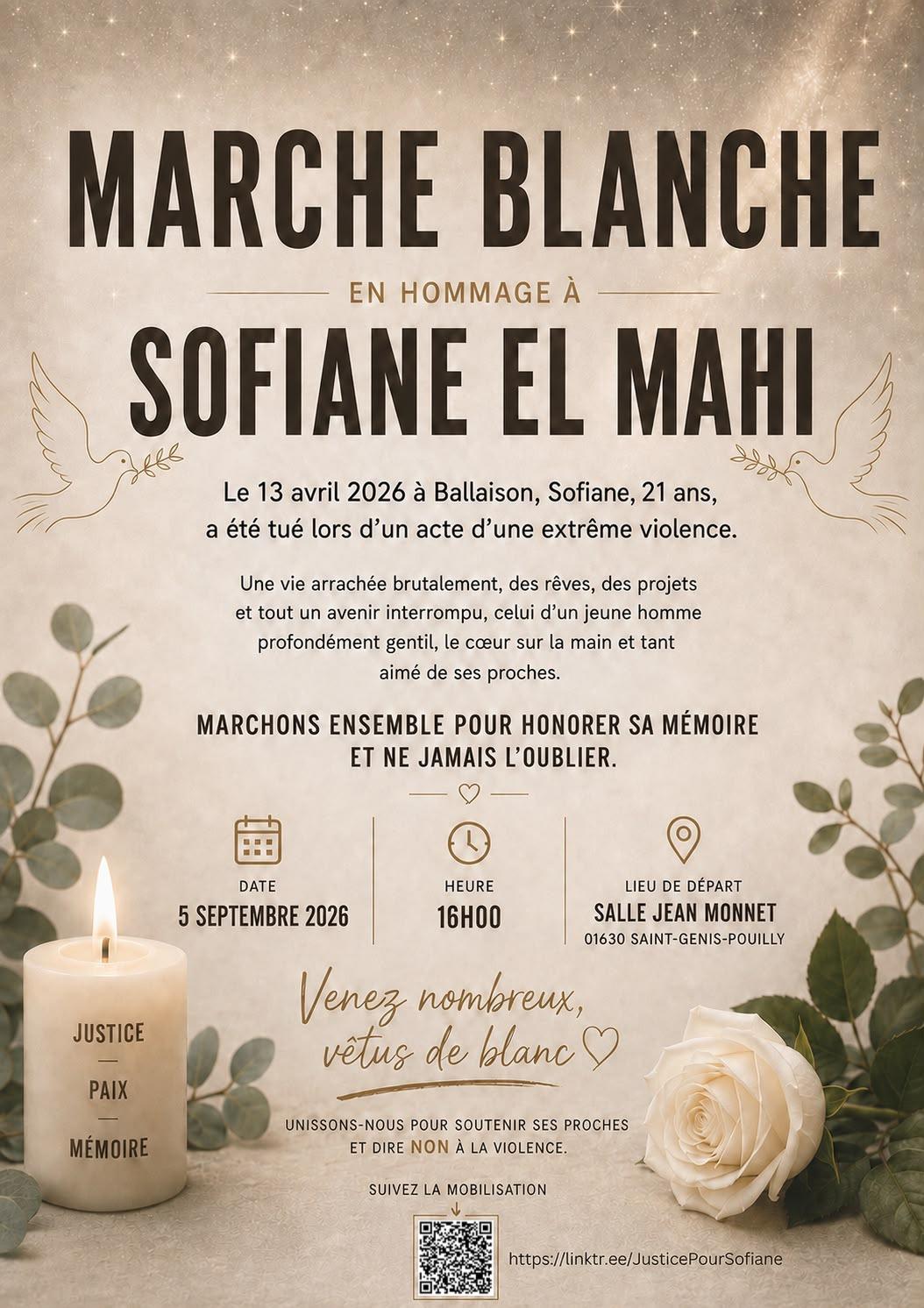 Marche blanche en hommage à Sofiane El Mahi — Marche blanche · 5 septembre 2026